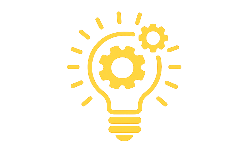 Platform Product Advisory & Consulting Icon of a glowing gear-infused lightbulb, representing technical product insight, platform scaling, and AI-aligned tooling.