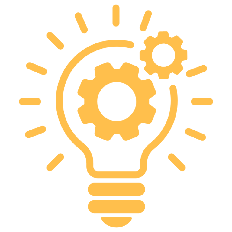 Platform Product Advisory & Consulting Icon of a glowing gear-infused lightbulb, representing technical product insight, platform scaling, and AI-aligned tooling.