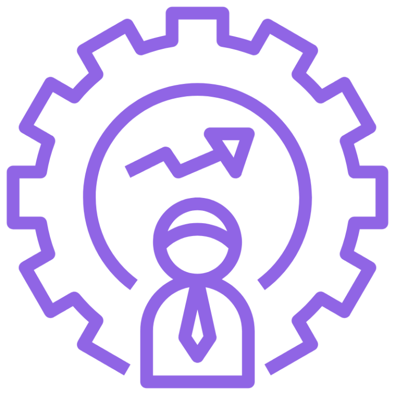 Fractional Product Leadership Icon of a professional figure inside a cogwheel, symbolizing CPO-level leadership, product coaching, and transformation strategy.